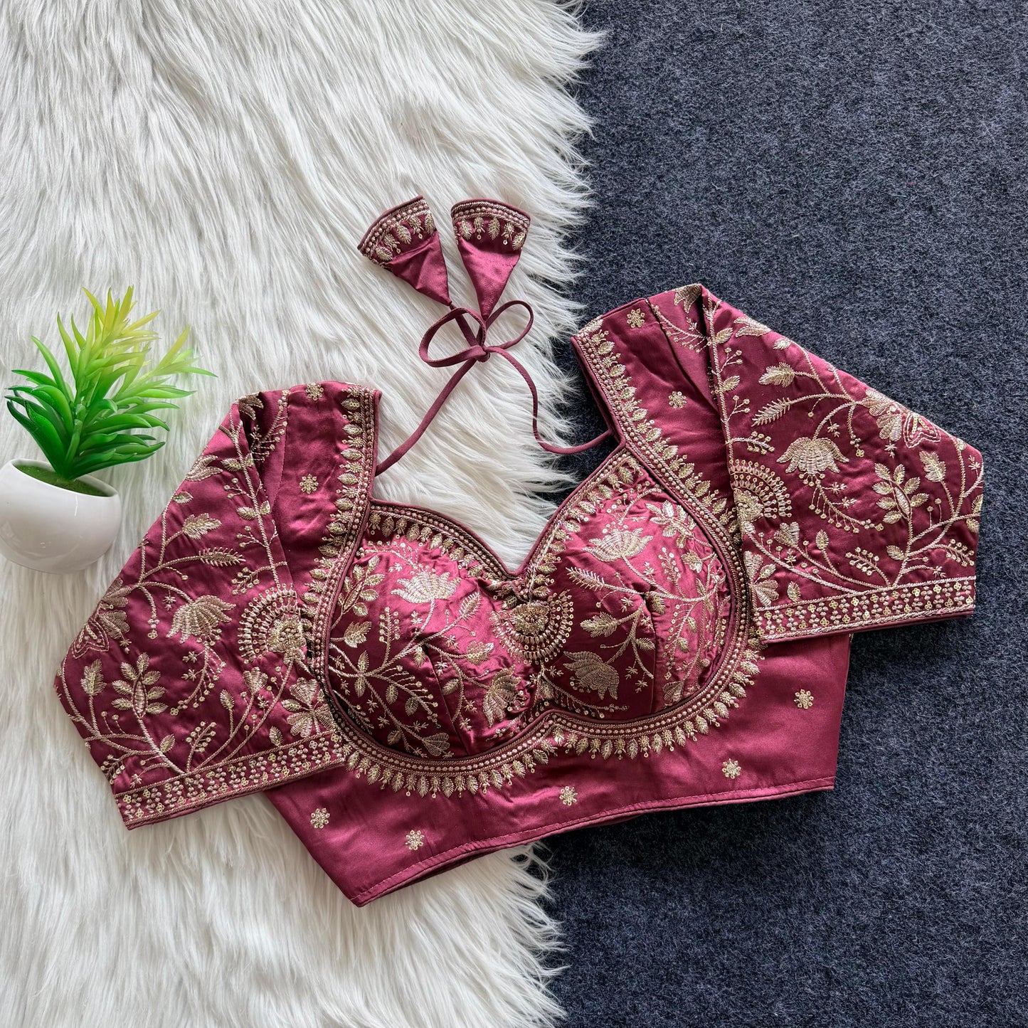 A beautiful  work with  sequence all over ready made blouse