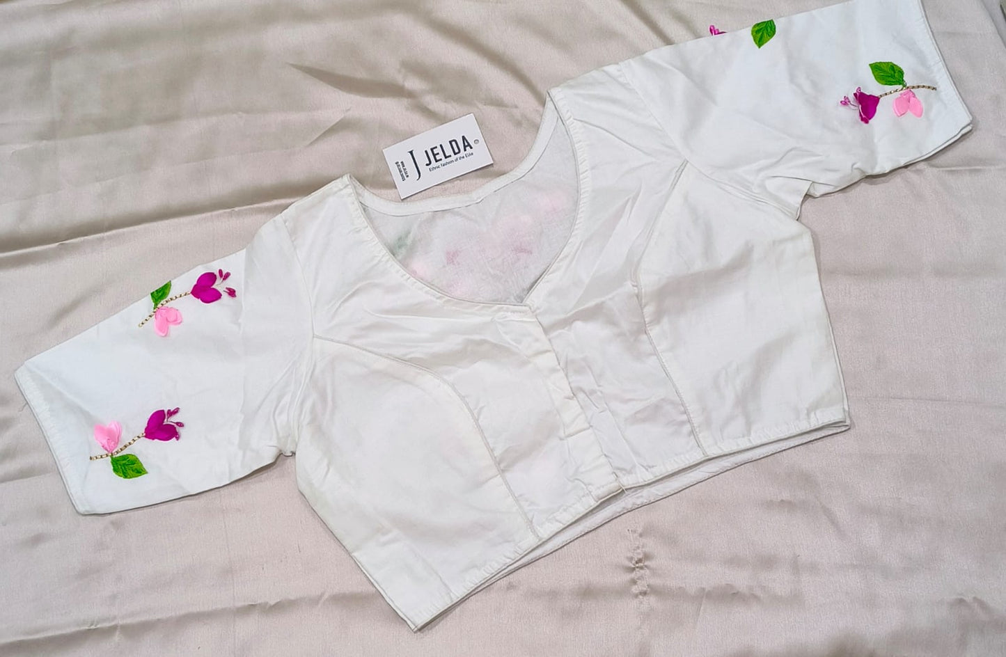 Pure white Cotton 3D flowers ready made blouse