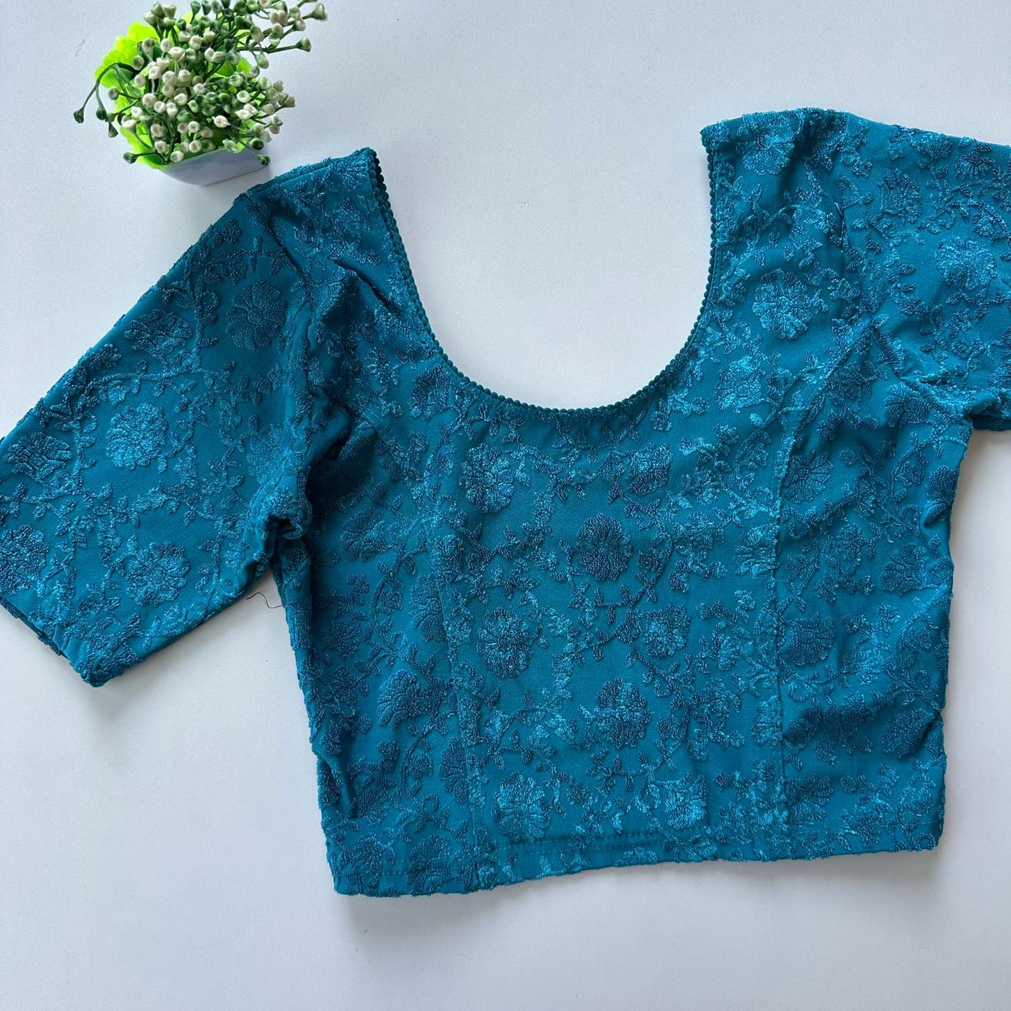 Polyester stretchable with self jacquard design ready made blouse
