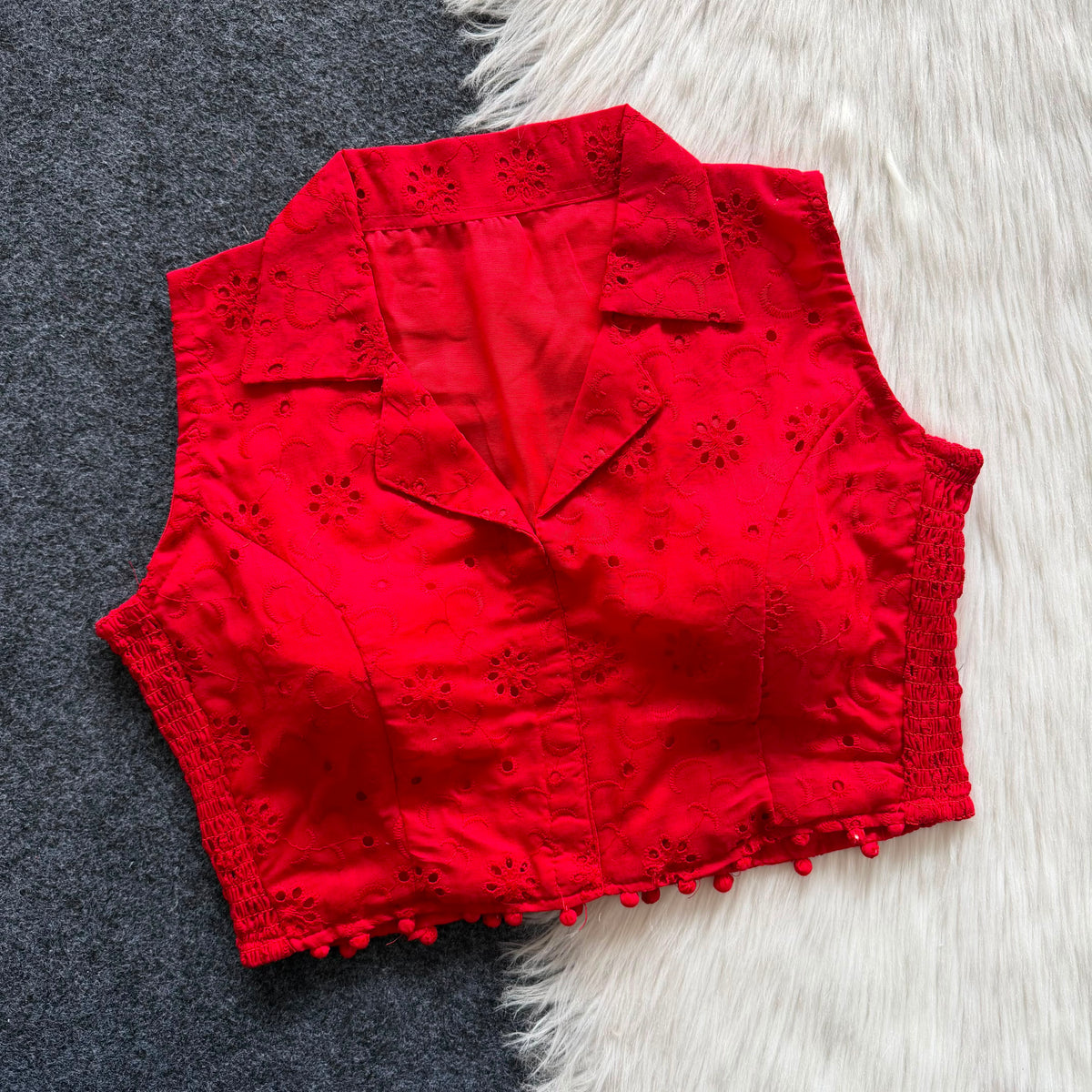Beautiful embroidery work with elastic attach for better fitting ready made blouse