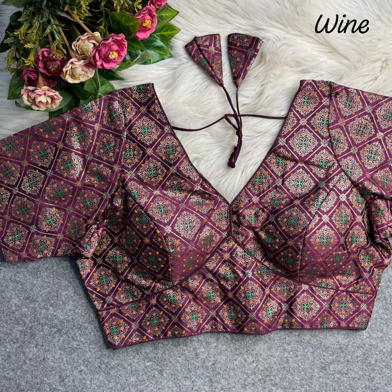 Patoda print v neck ready made blouse