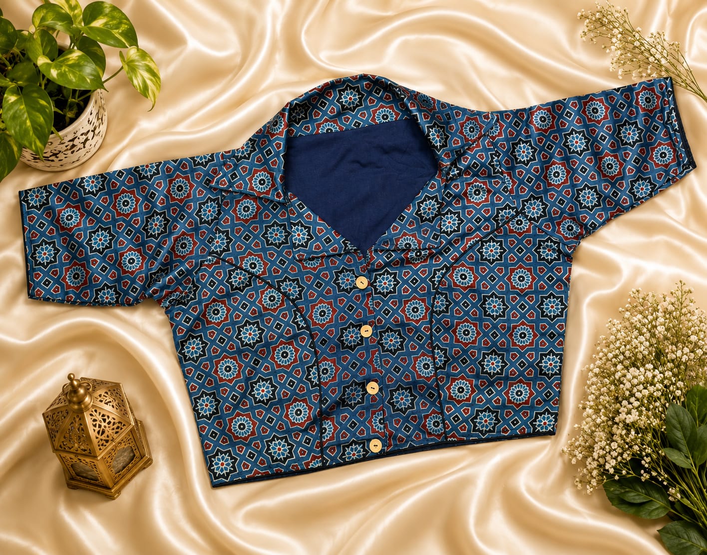 Pure modal silk collar neck ready made blouse