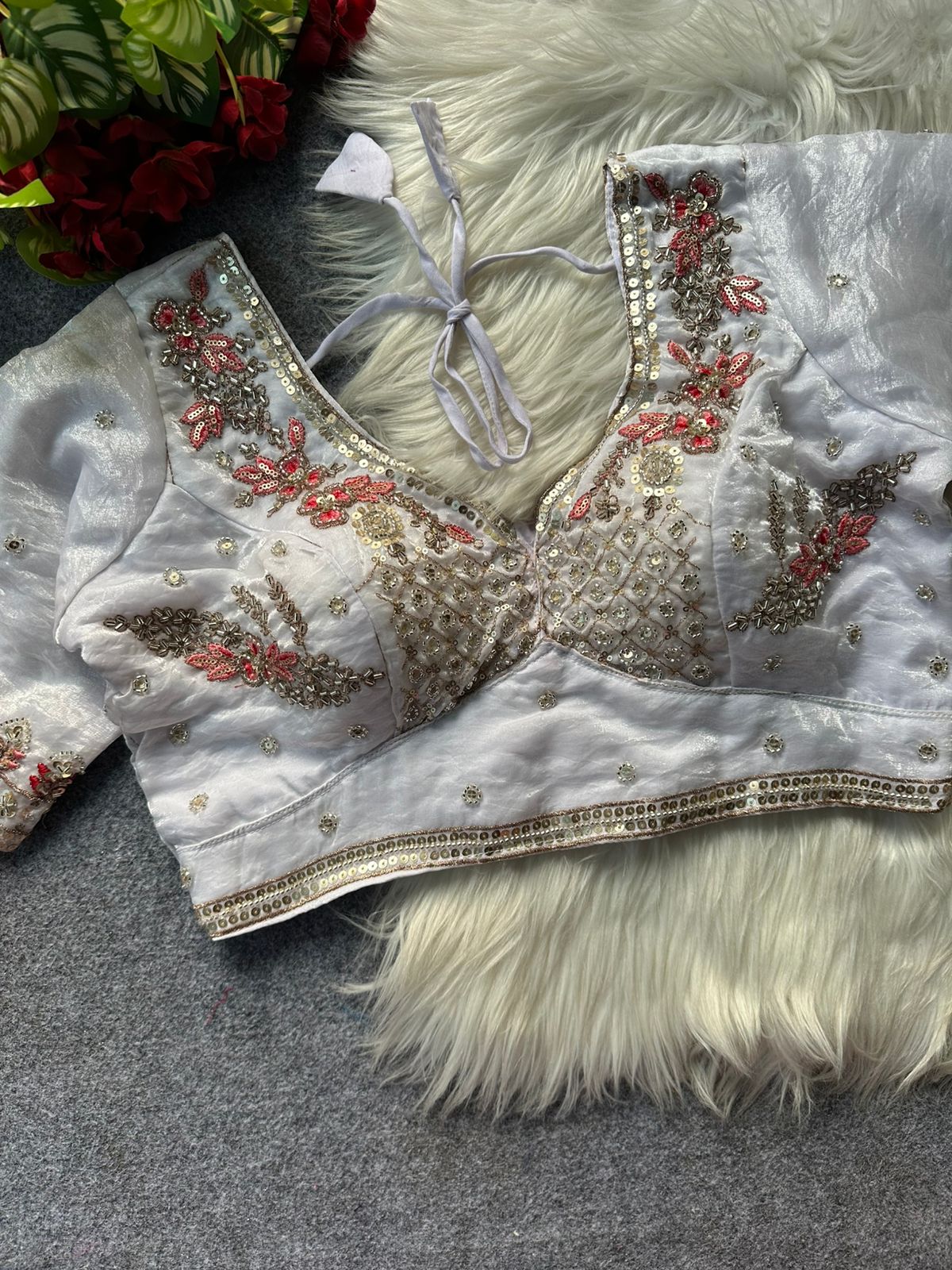 Heavy handwork + sequins & codding thread work ready made blouse