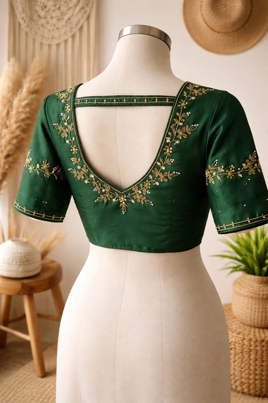 Beautiful handwork all over back and sleeves with designer handwork ready made blouse