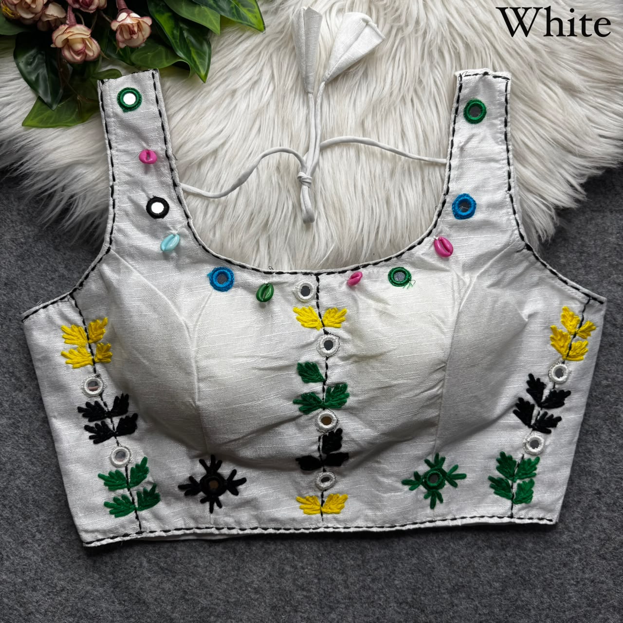 Multi Handwork Thread + Hand Mirror Work ready made blouse