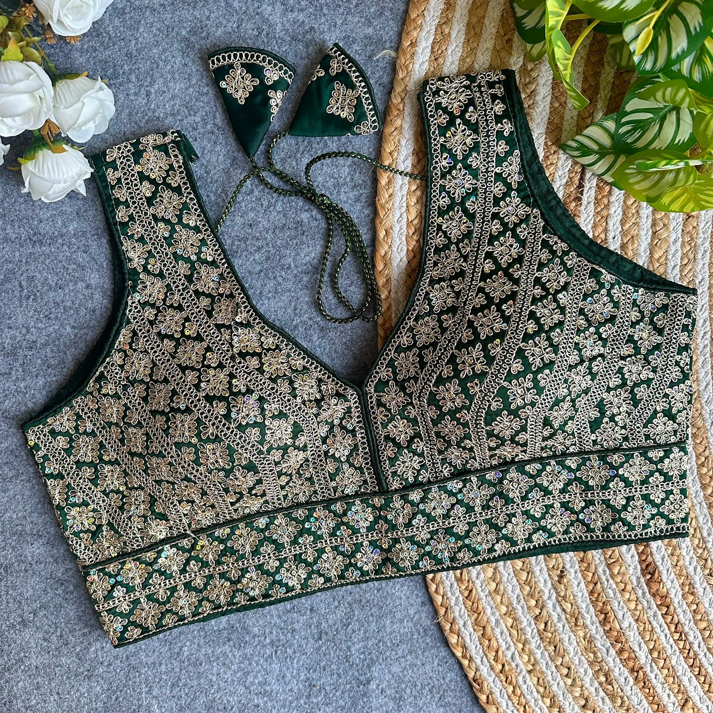 Heavy Embroidery + Sequins Work ready made blouse