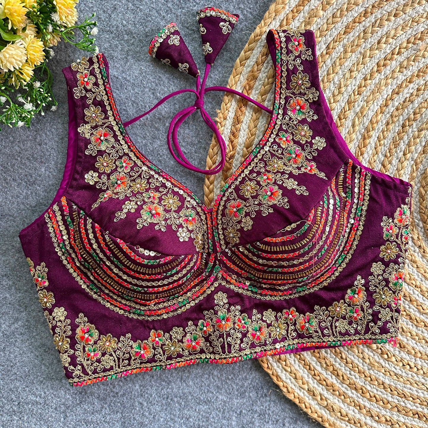 Heavy Zari + Sequins & Beads Work ready made blouse