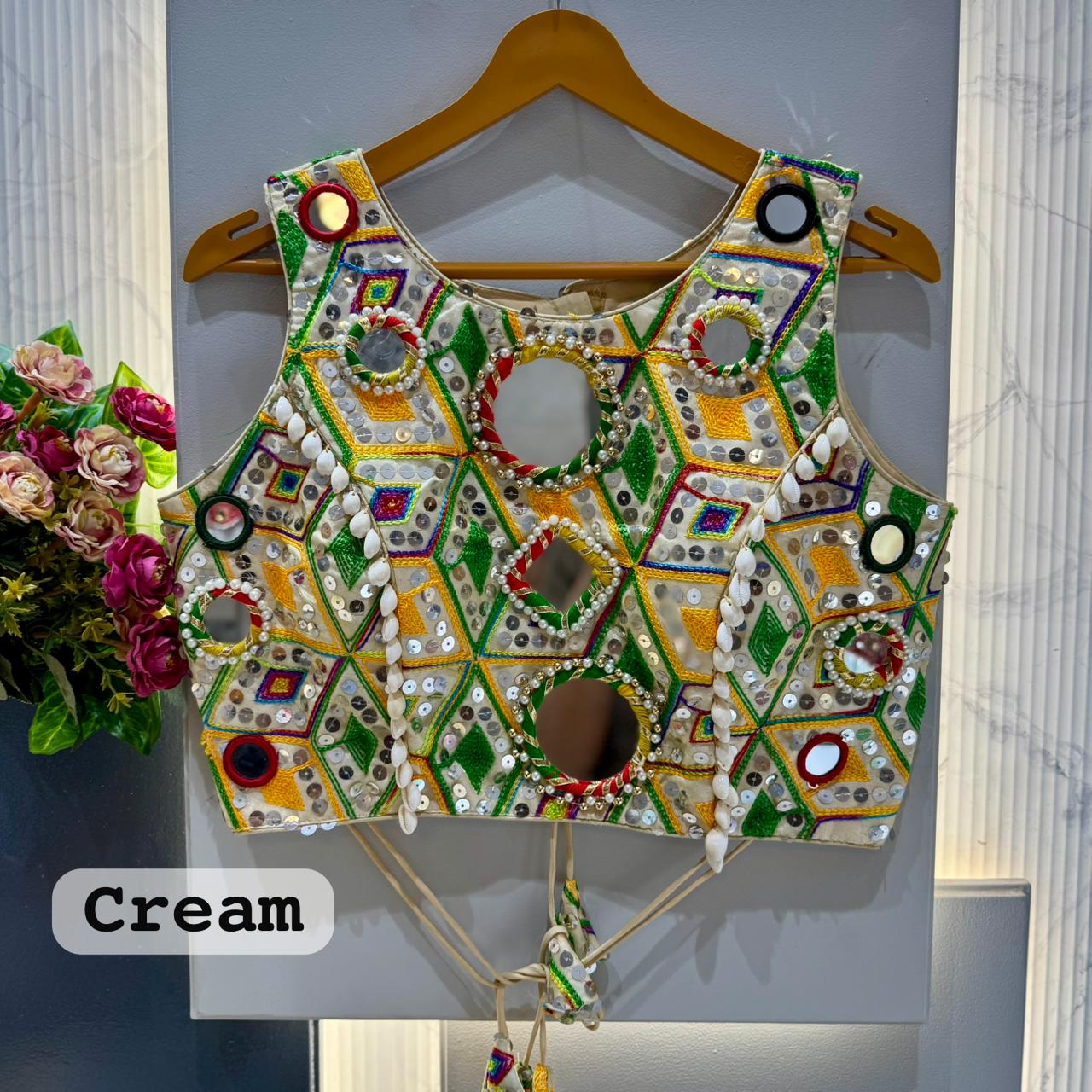 Heavy thread sequins & hand mirror work ready made blouse