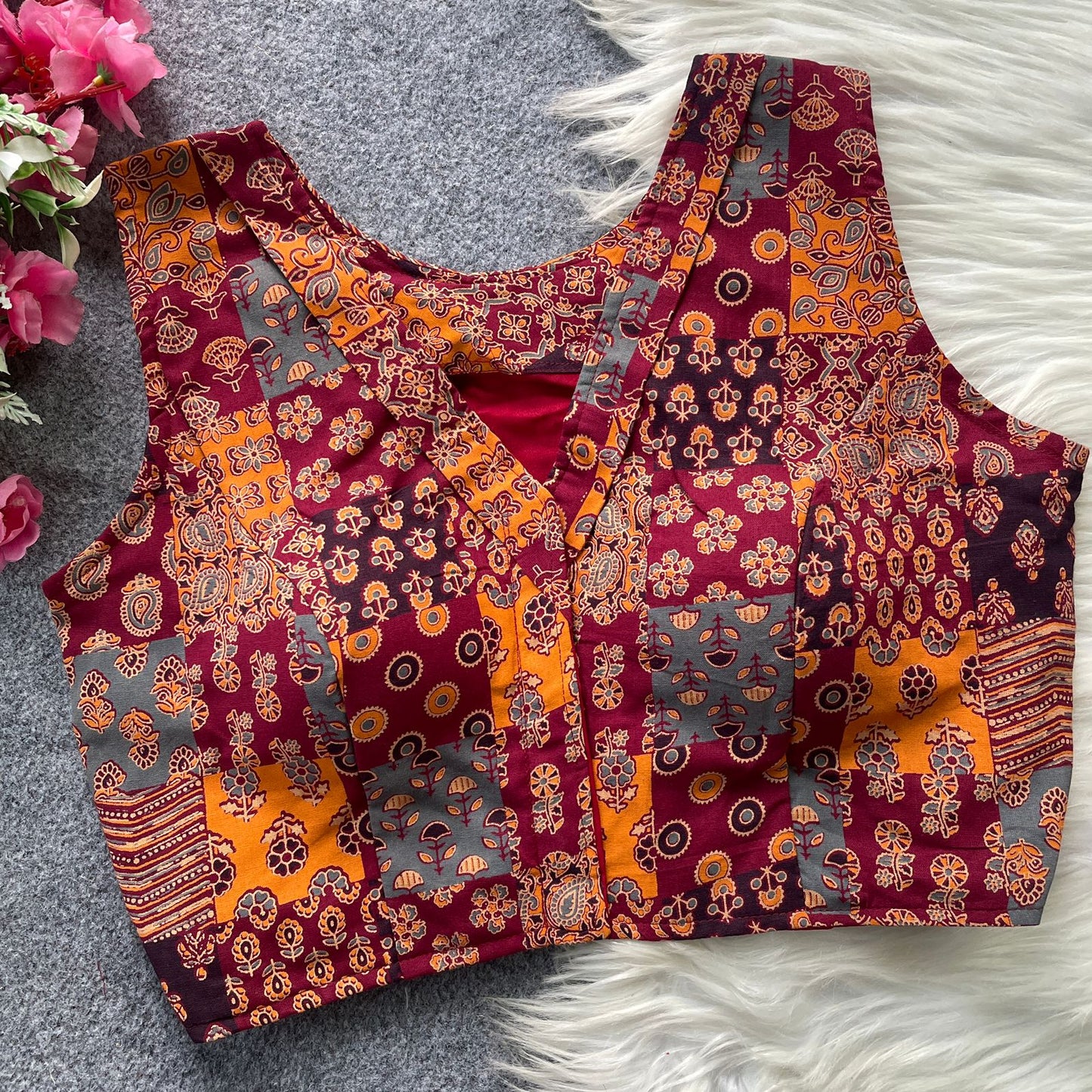 Original ajrakh cotton handloom cotton print ready made blouse