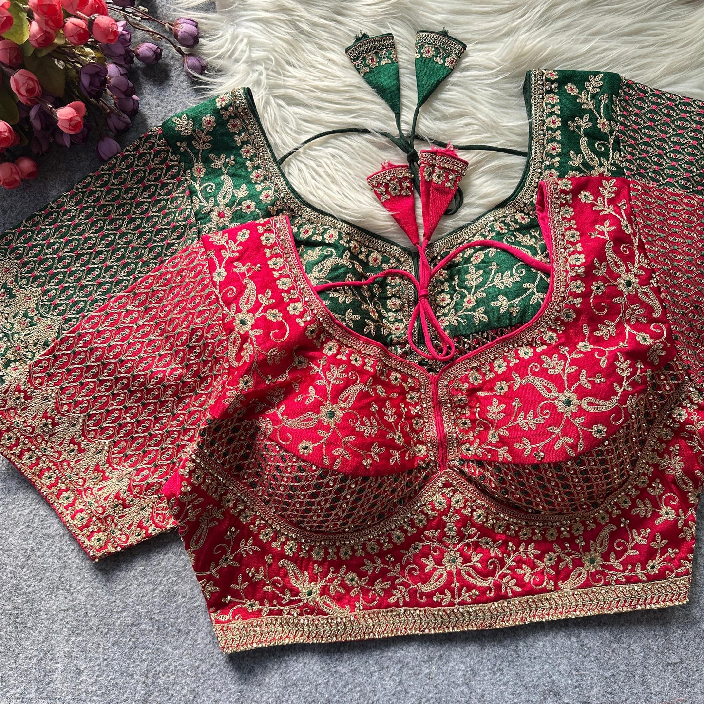 BEAUTIFUL HEAVY CODDING+THREAD WORK BRIDAL READY MADE BLOUSE