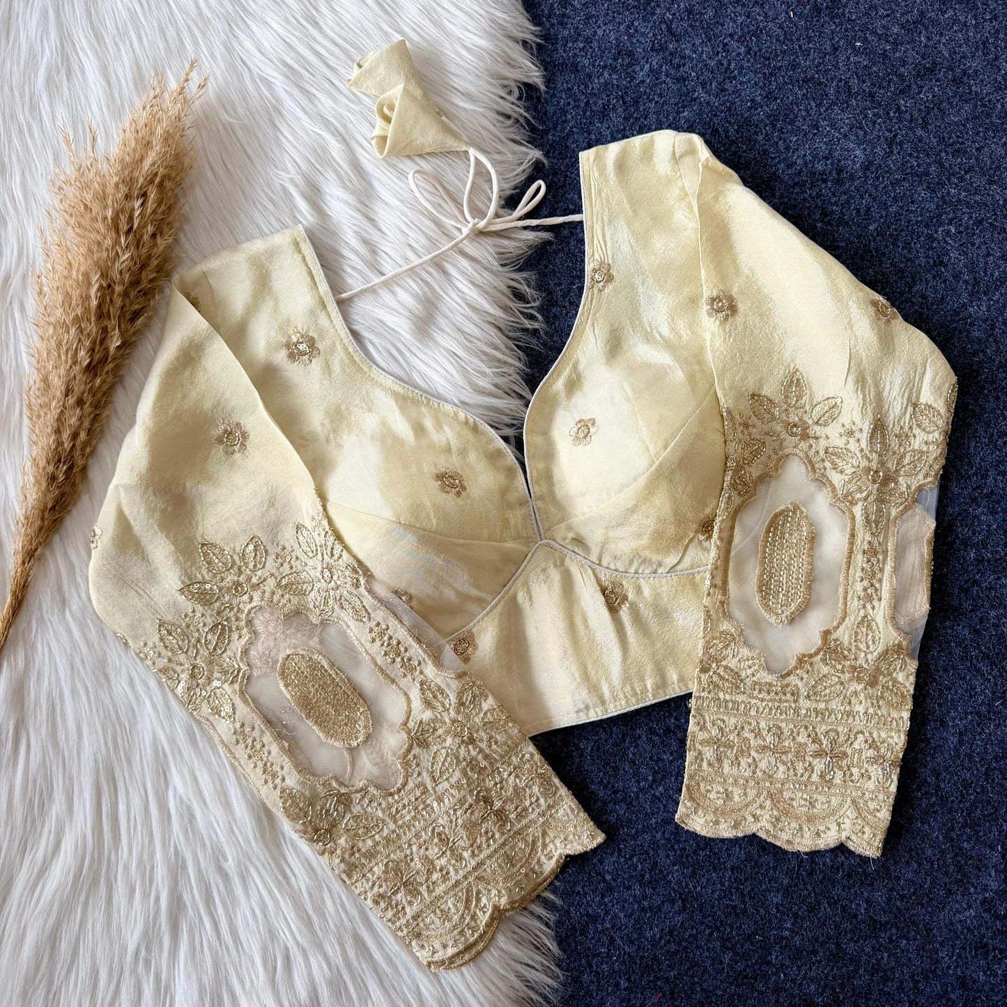 Dyeable silk fabric with  beautiful embroidery work all over ready made blouse
