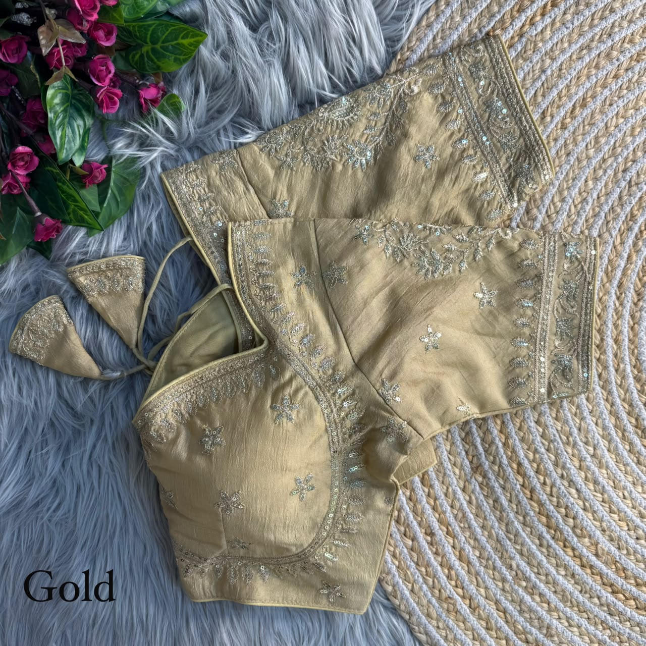 Heavy zari sequins work ready made blouse
