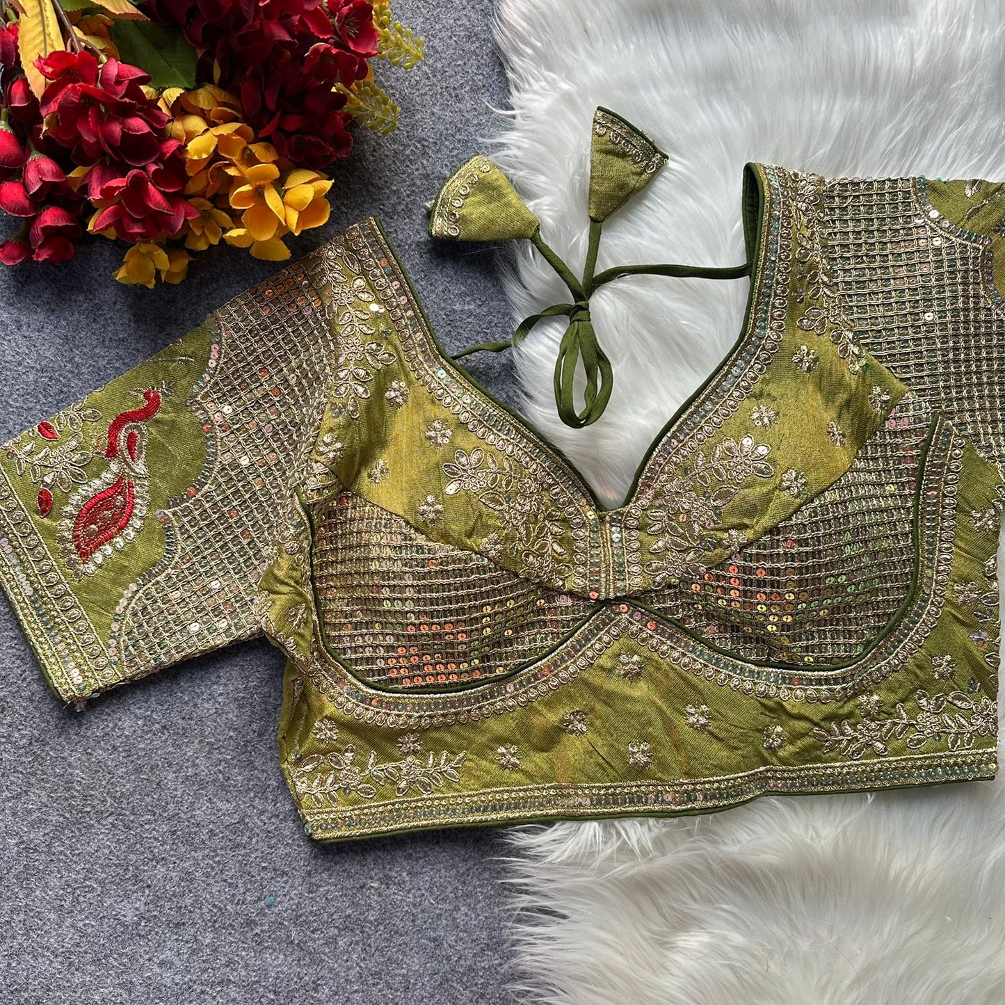Heavy cosmoss silk embroidery work ready made blouse