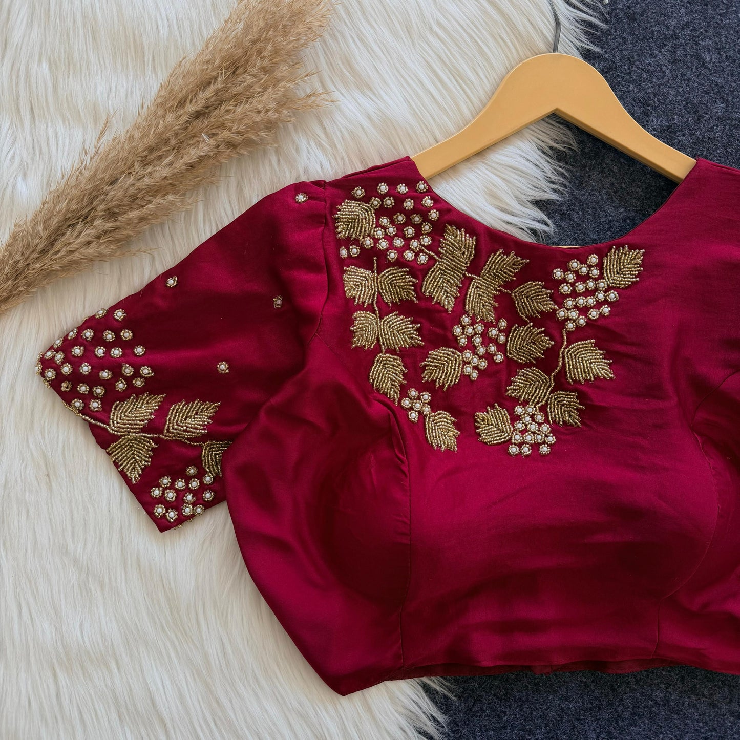 Beautiful handwork front part of blouse and sleeve ready made blouse