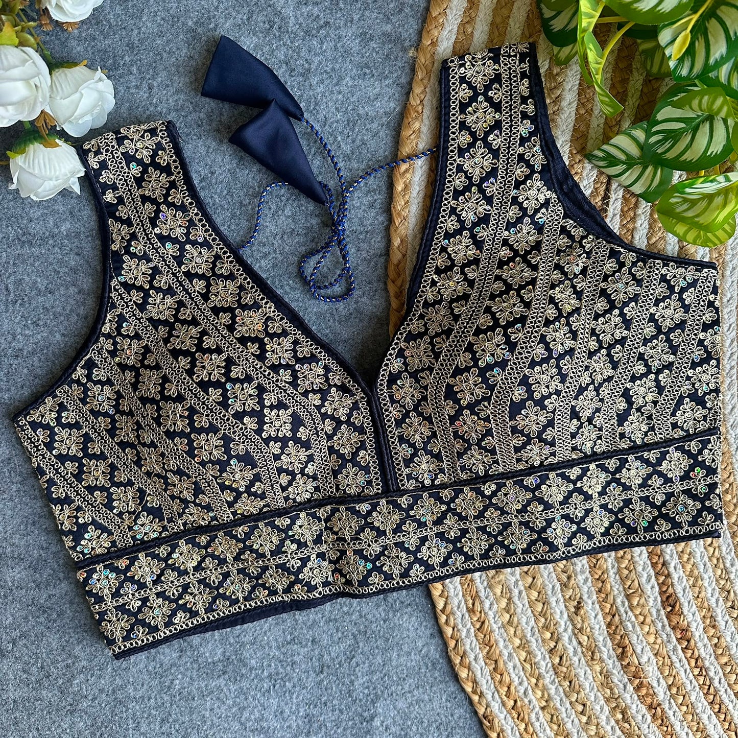 Heavy Embroidery + Sequins Work ready made blouse