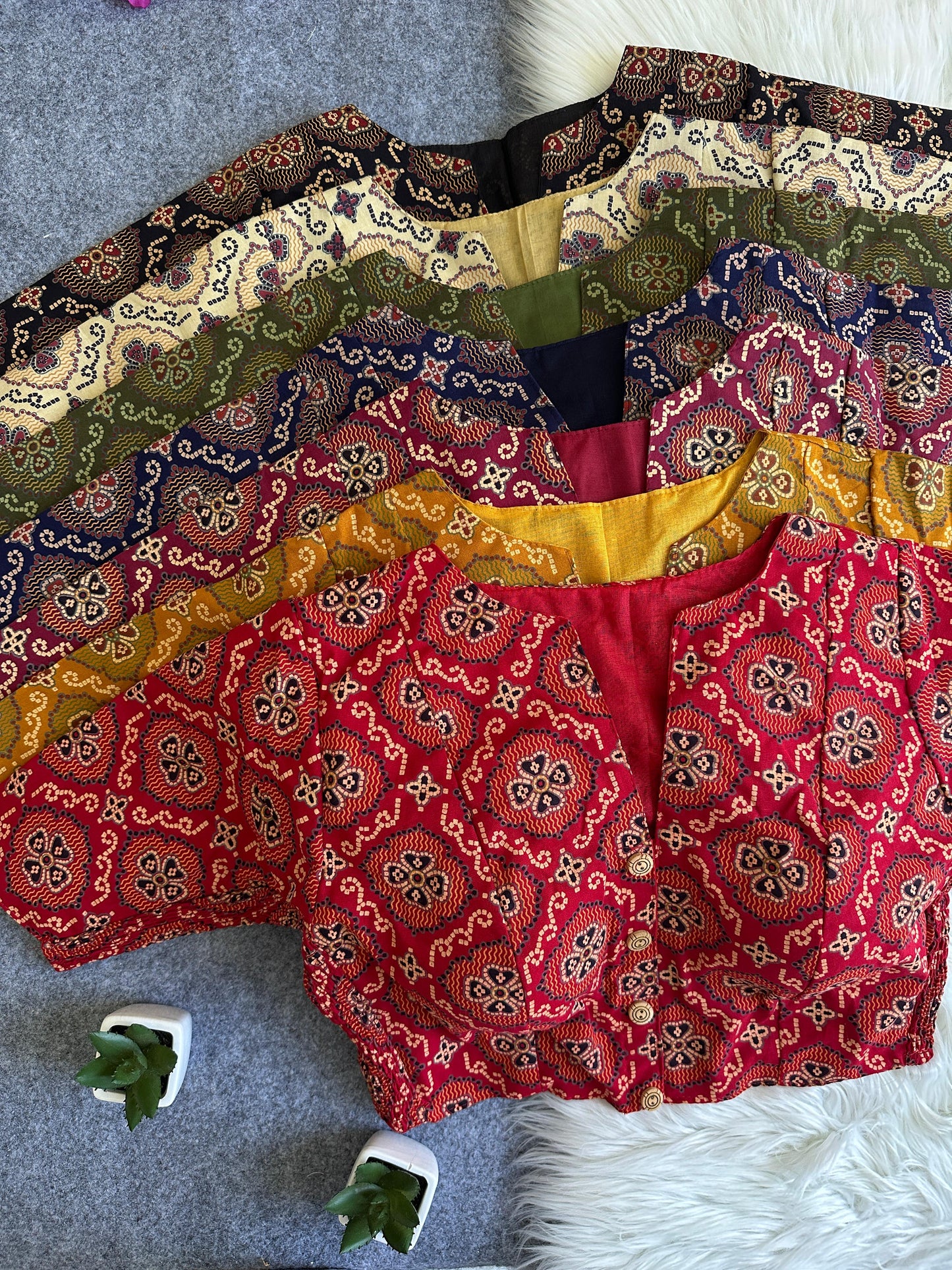 presenting flexi fit Pure Ajrakh Cotton ready made blouse