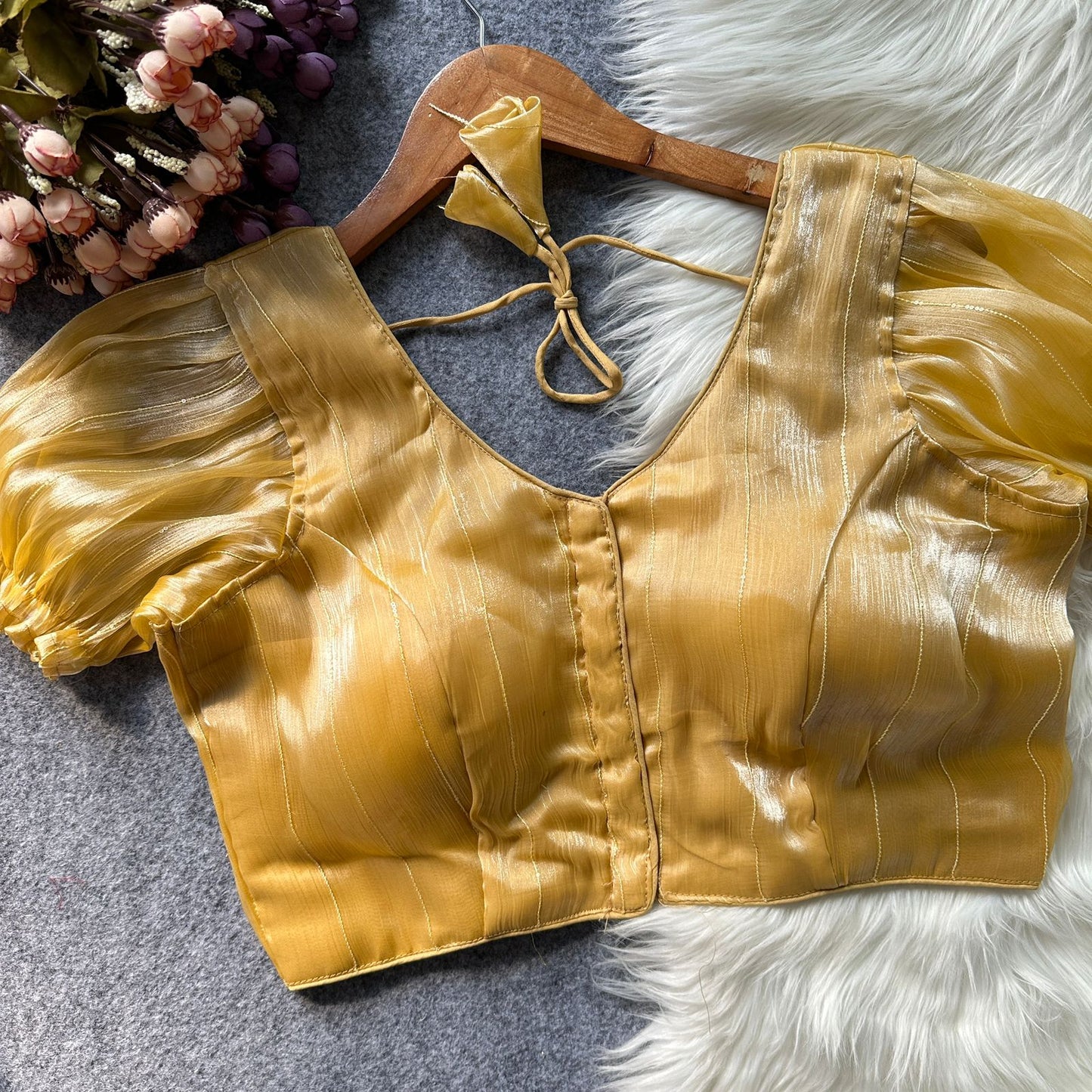 Two tone zimi chu slub shining material with sequins work ready made blouse