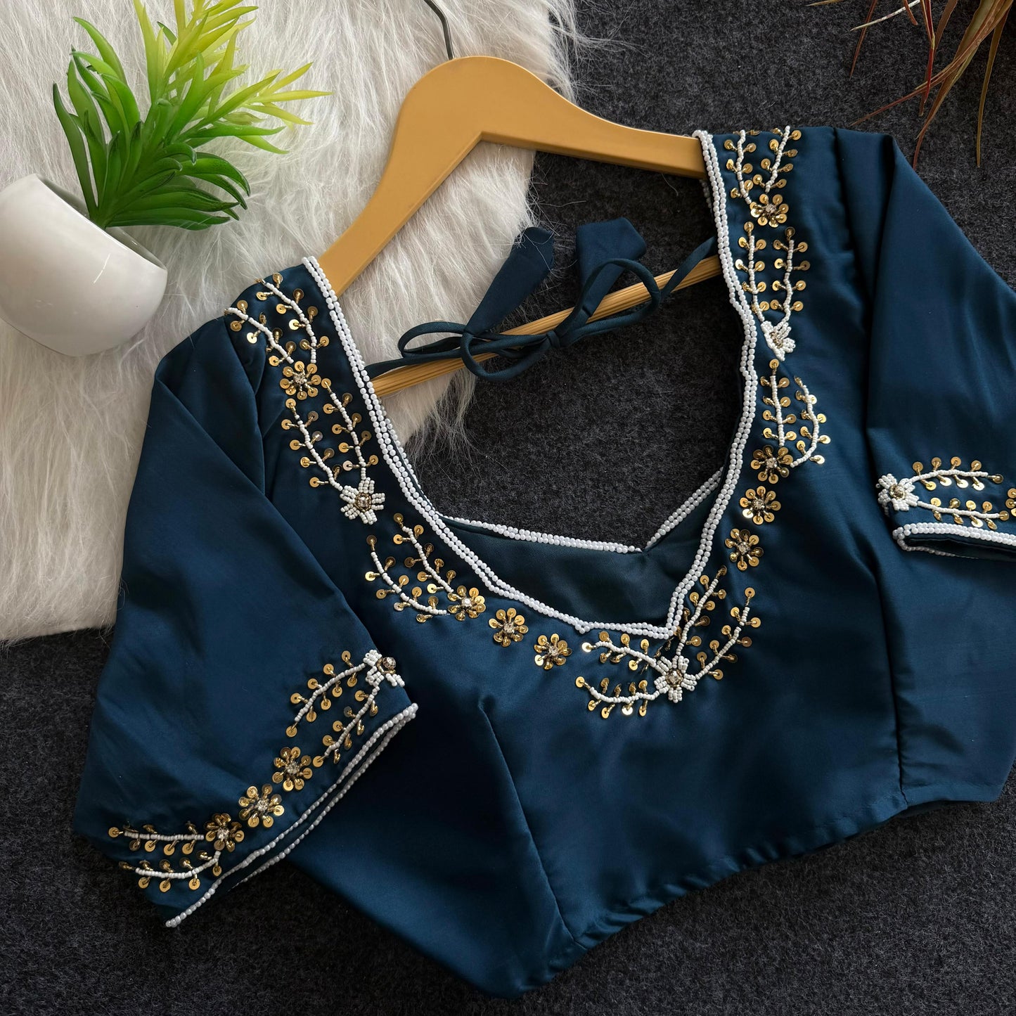 Beautiful handwork all over front and sleeves ready made blouse