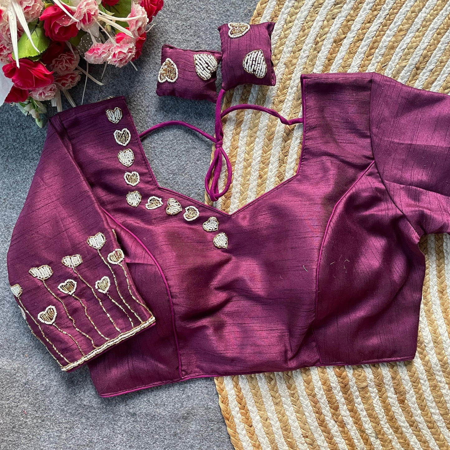 Pure milan silk with heavy handwork ready made blouse