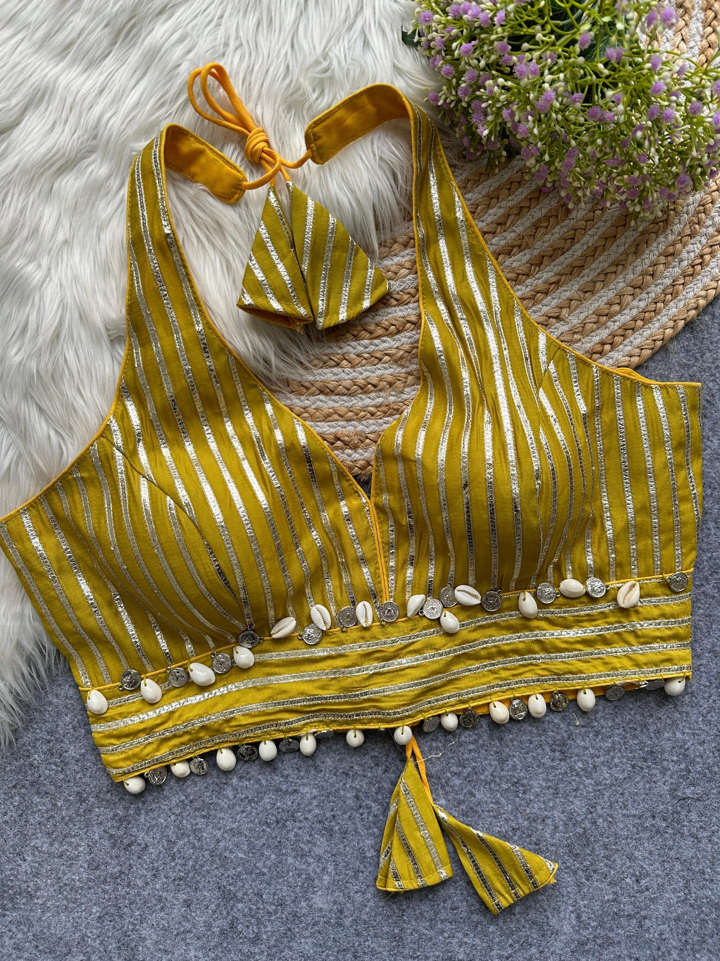 Roman cotton with mirror lace hit design ready made blouse