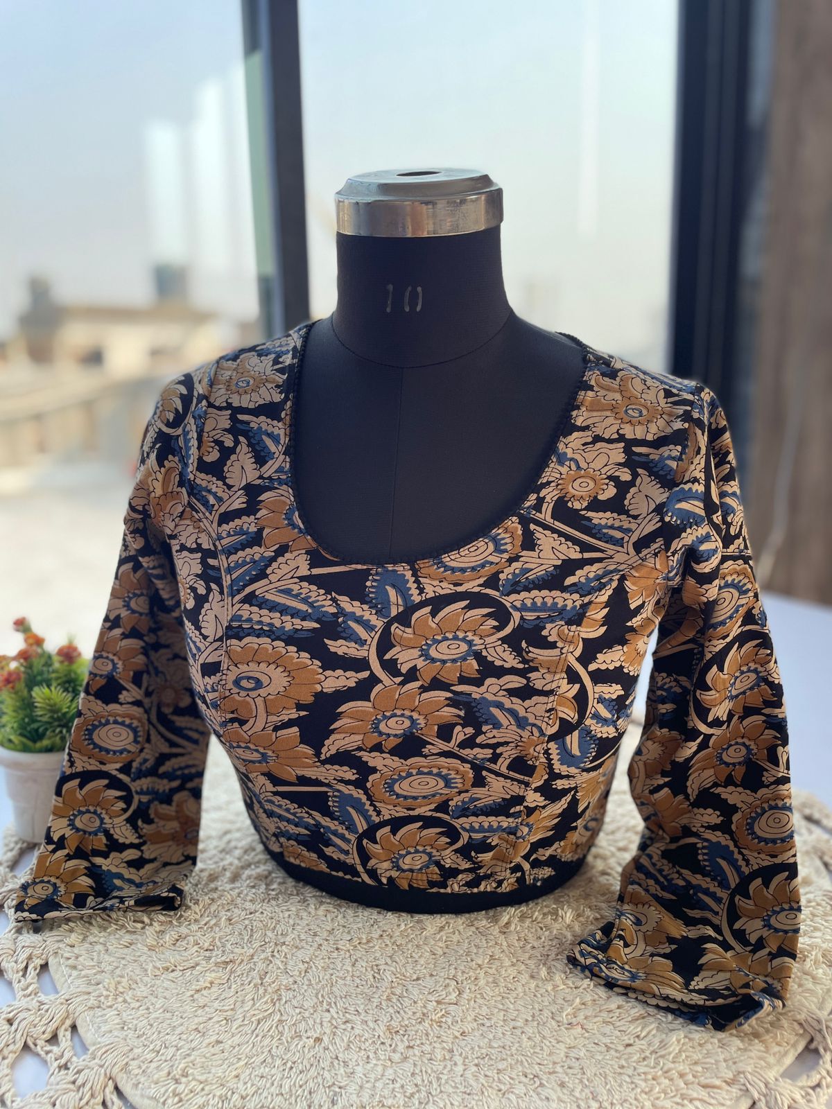 Stretchable ajrakh cotton print ready made blouse