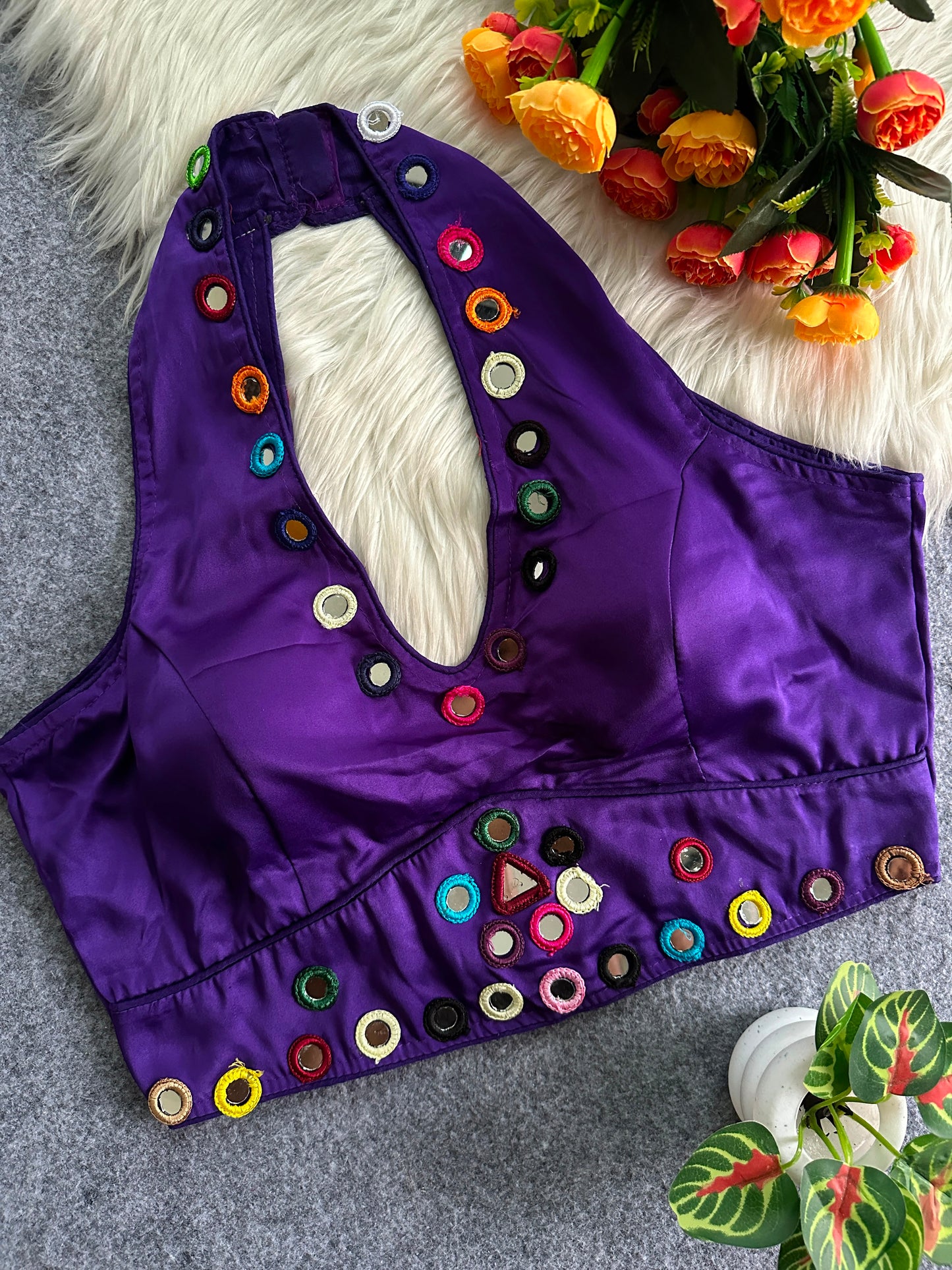 Satin silk sleeveless ready made blouse