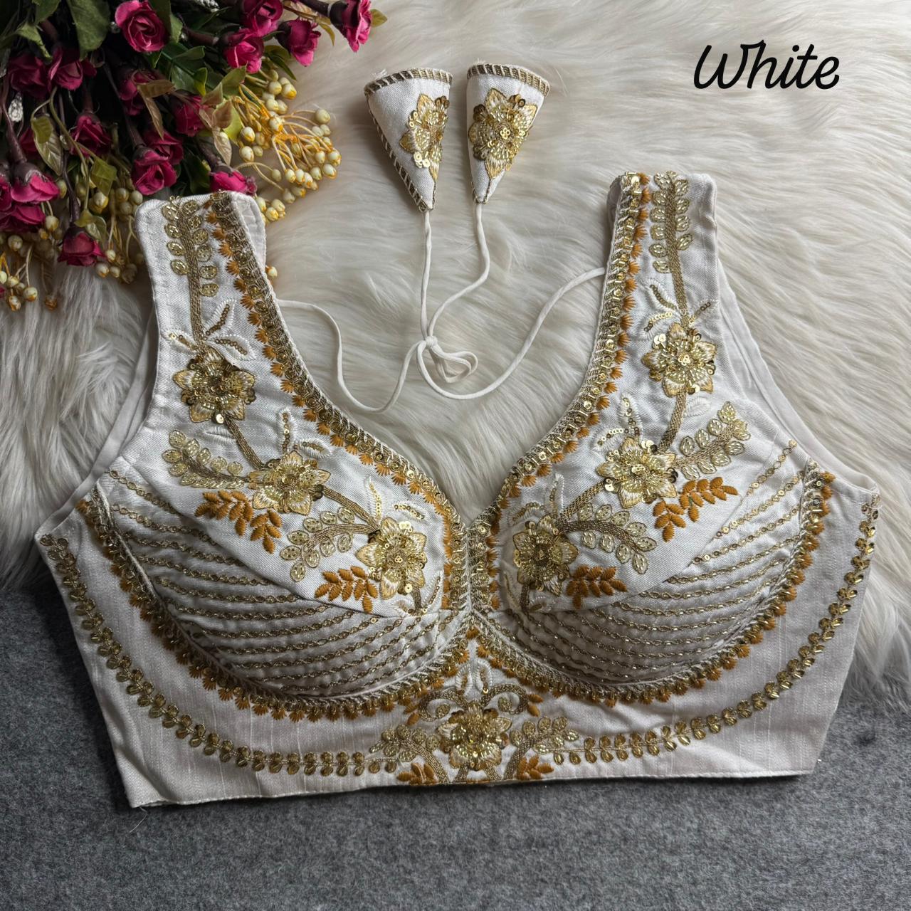 Heavy zari + sequins & beads work ready made blouse