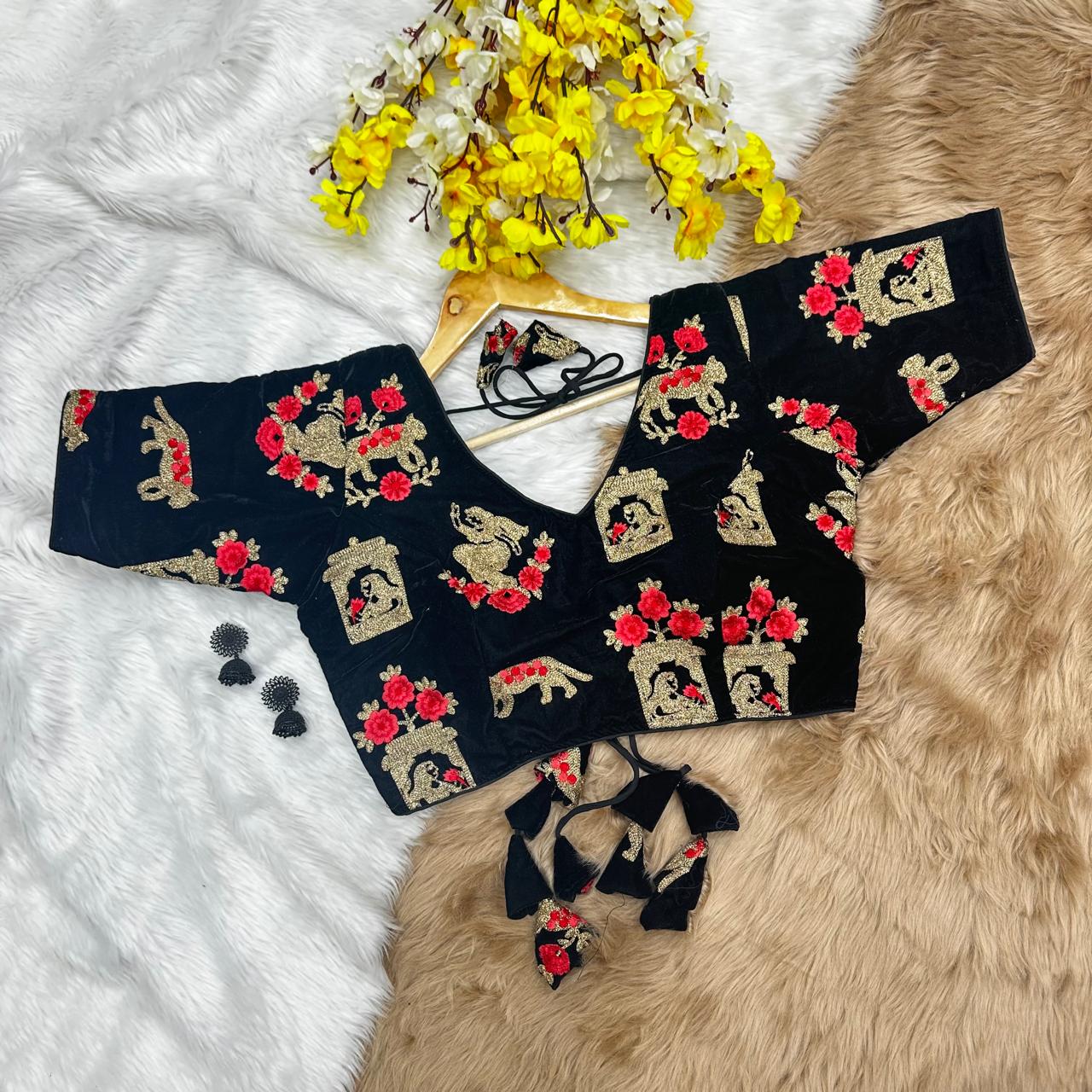 velvet Fabrics with heavy Embroidery ready made blouse