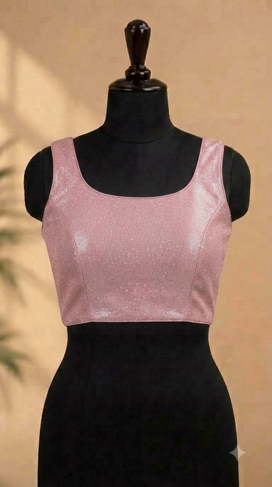 Blush Pink Metallic Shimmer Sleeveless ready made blouse