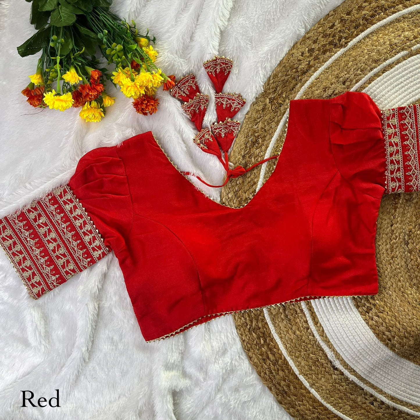 Vichitra silk balloon sleeve ready made blouse