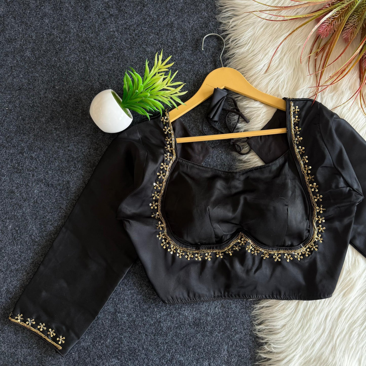 A beauty of golden handwork and sequins all over ready made blouse