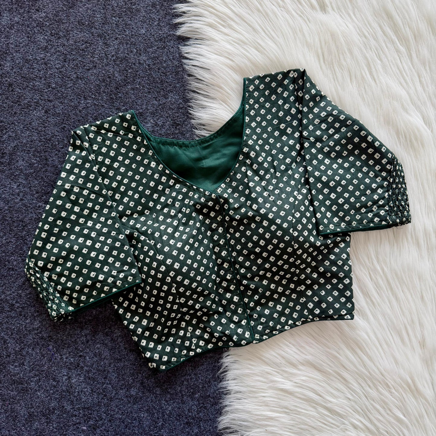 Beautiful hand block print with side elastic ready made blouse