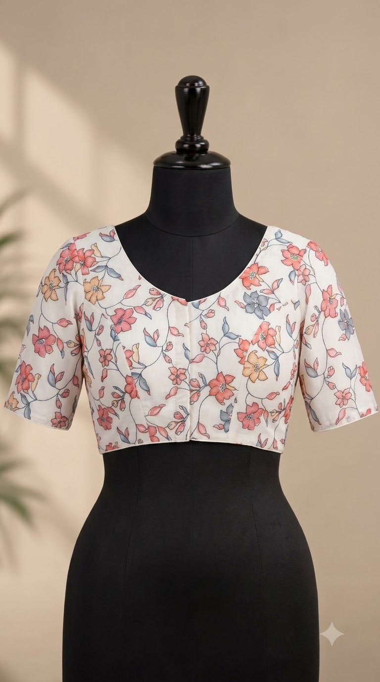 Floral Embroidered Organza Ready Made Blouse