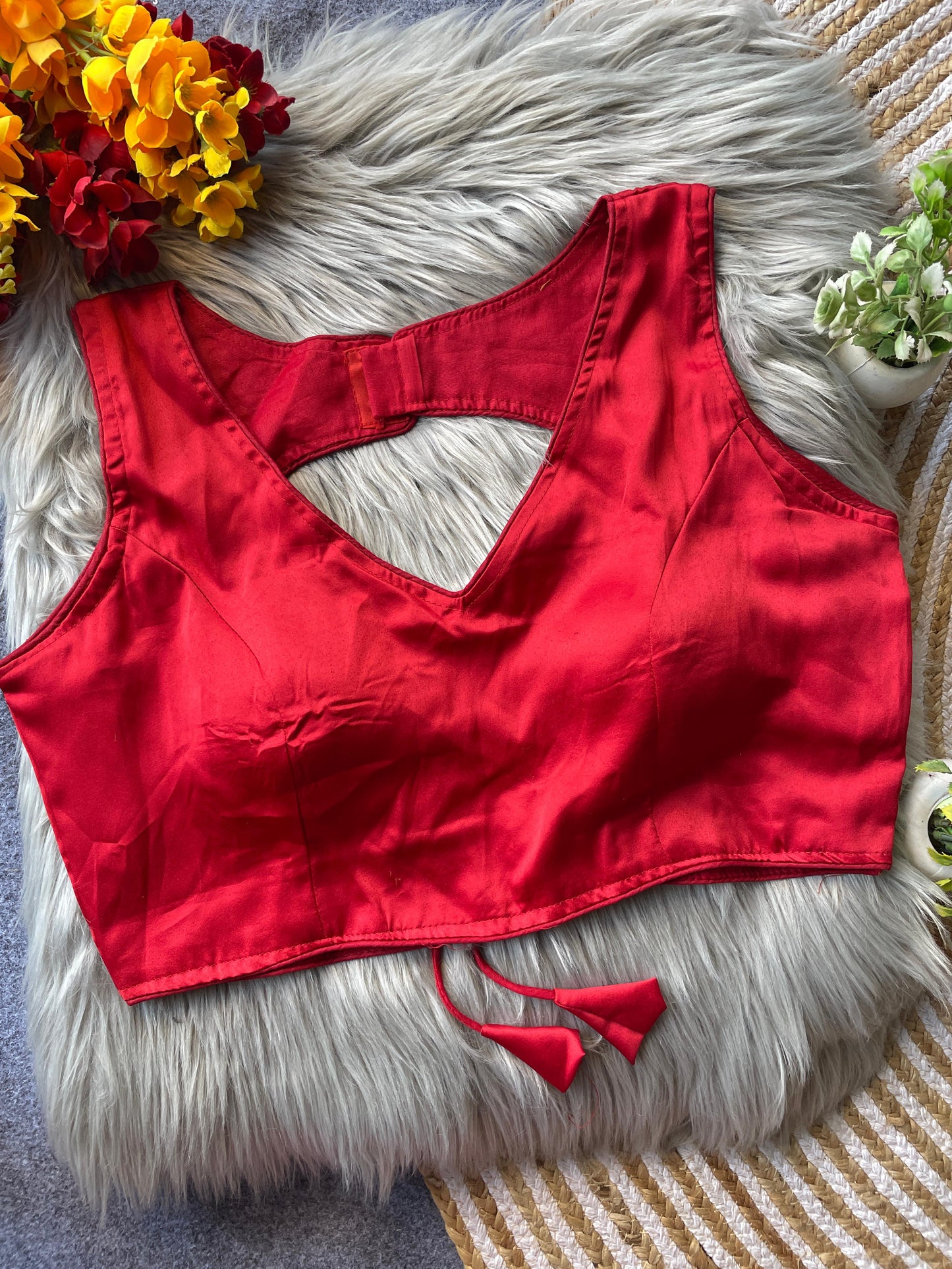 Pure malai satin sleeveless ready made blouse