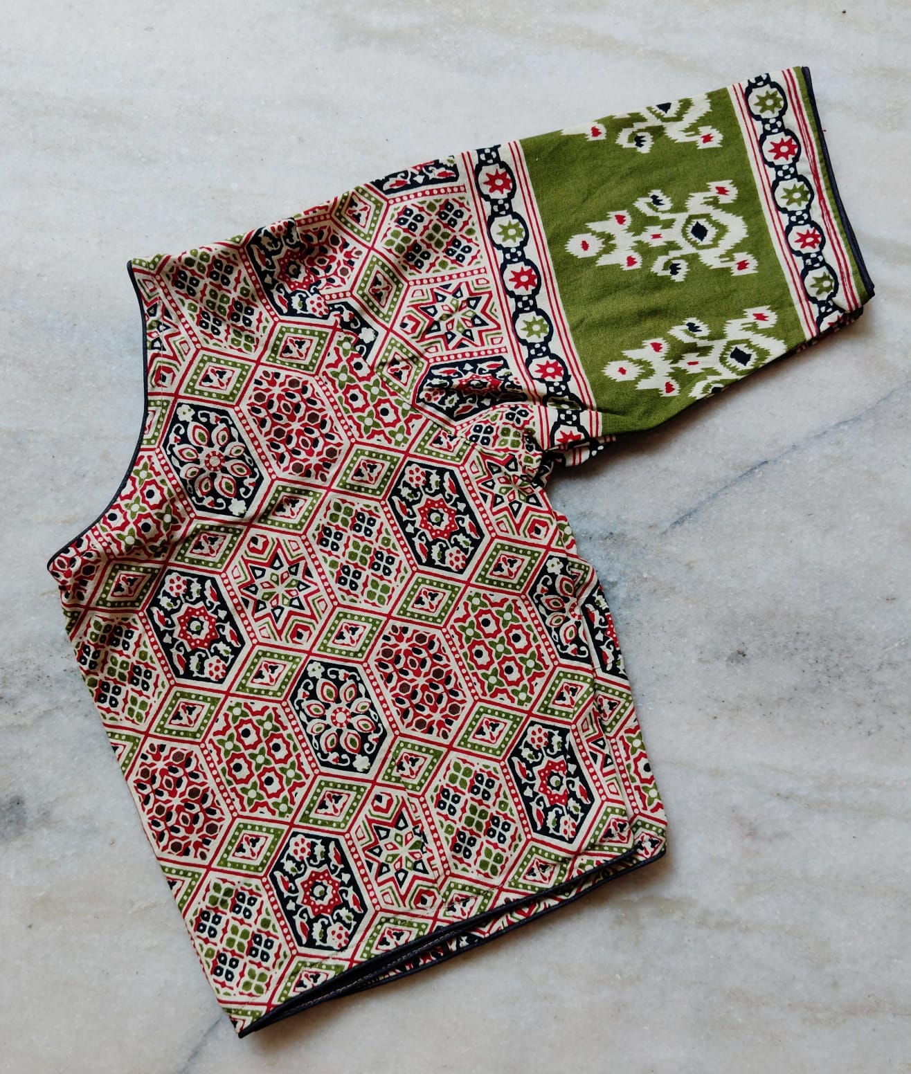 Ajrakh Glass Boat Neck - Premium Readymade Blouse