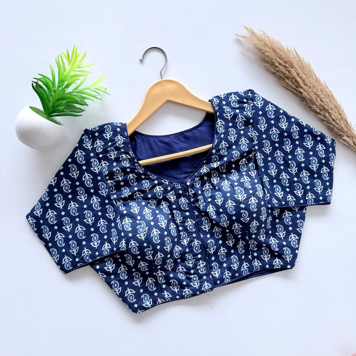 Plain cotton with hand paint all over ready made blouse