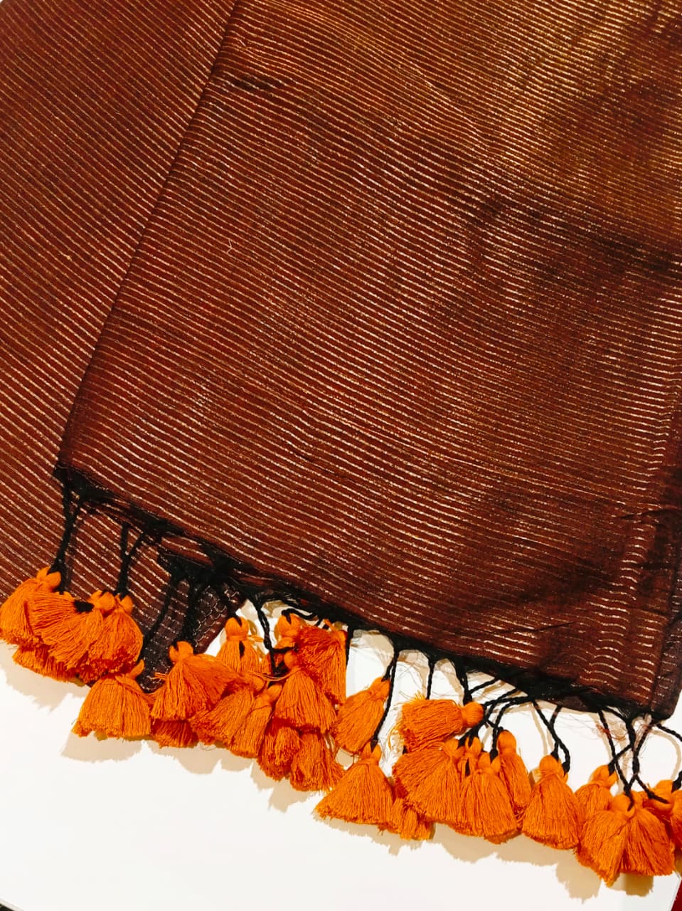 Handloom Tissue Mul Series: Metallic Stripes & Handcrafted Tassels