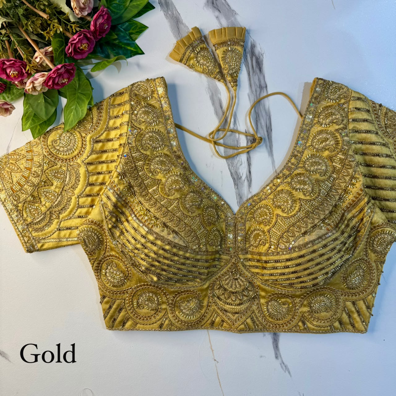Heavy Zari + Sequins & Beads Work ready made blouse