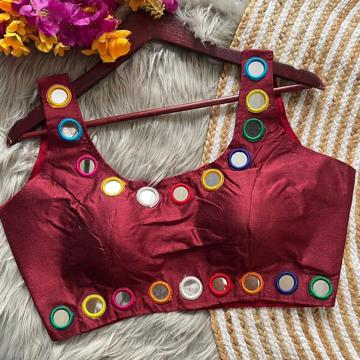 Heavy Real Mirror Work ready made blouse