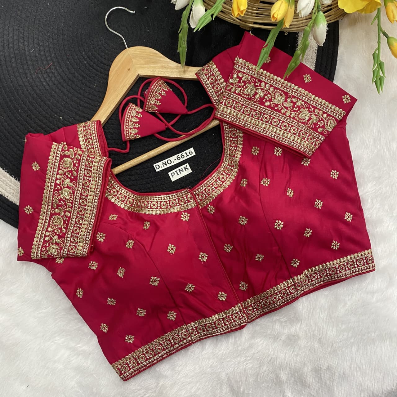 Slub silk embroidery ready made blouse
