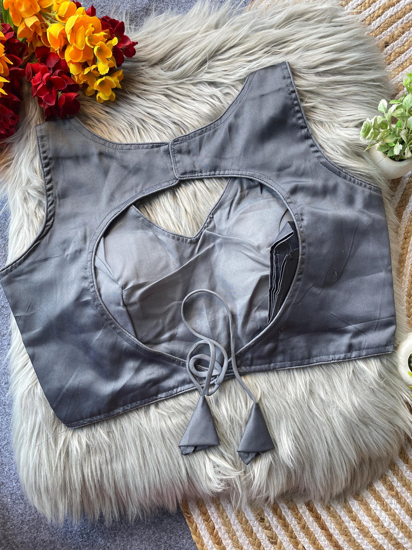 Pure malai satin sleeveless ready made blouse
