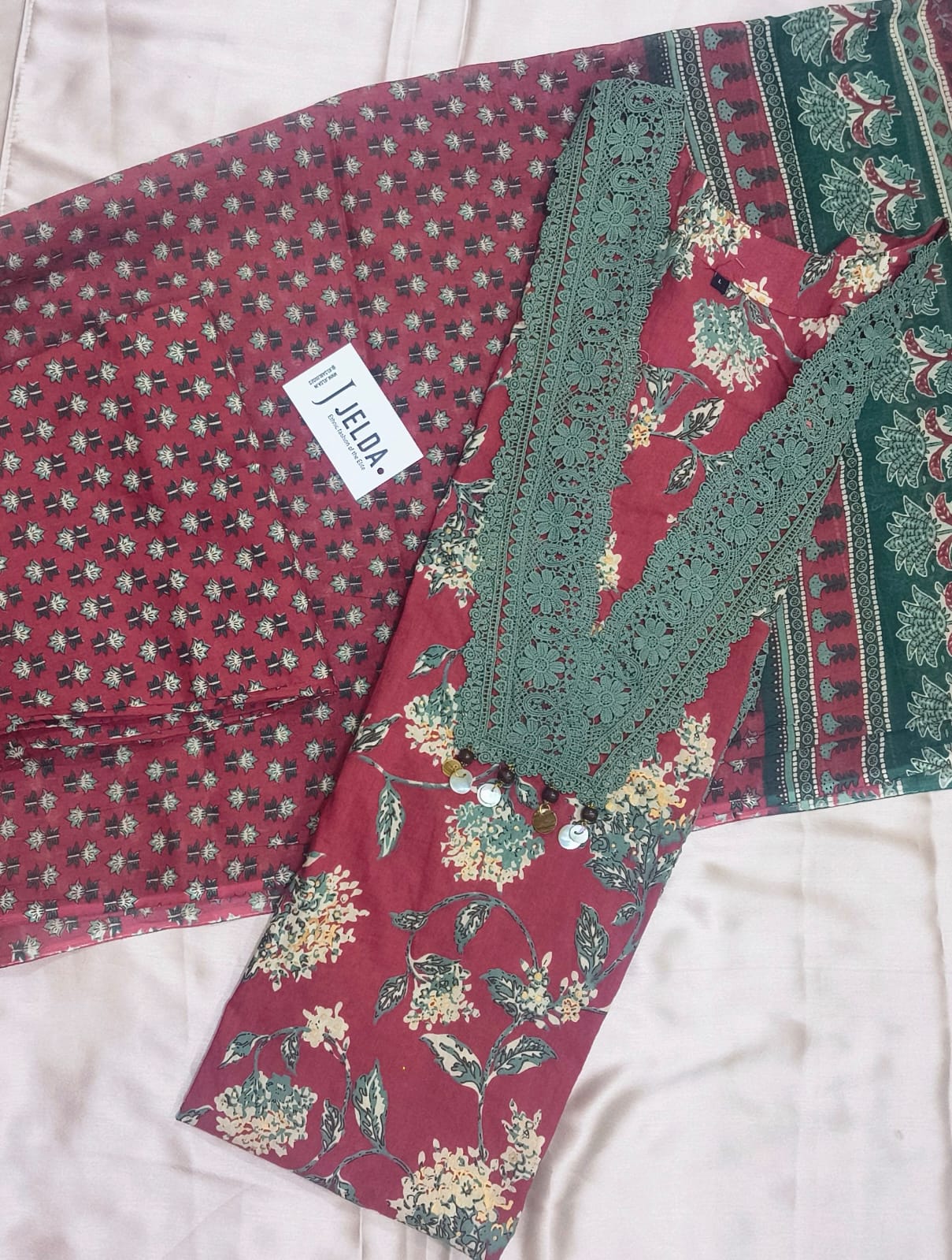 Cotton printed with lace work salwar suit