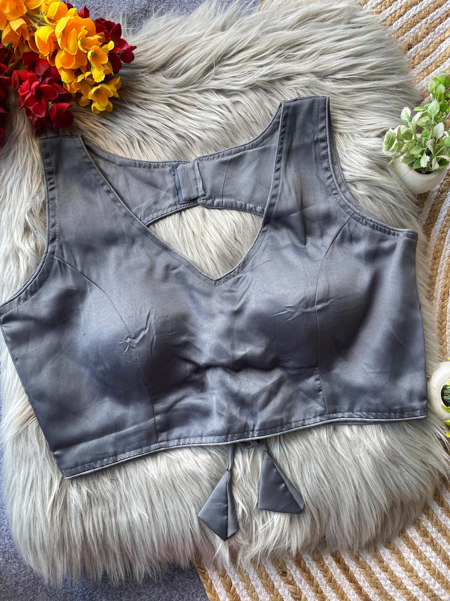 Pure malai satin sleeveless ready made blouse