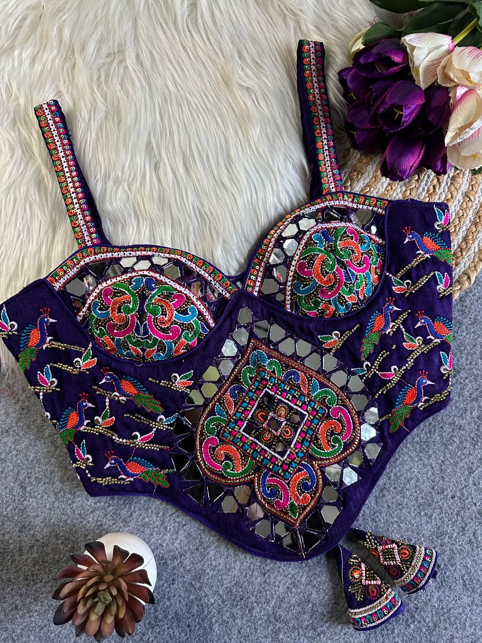 Beautiful handwork original mirror all over ready made blouse