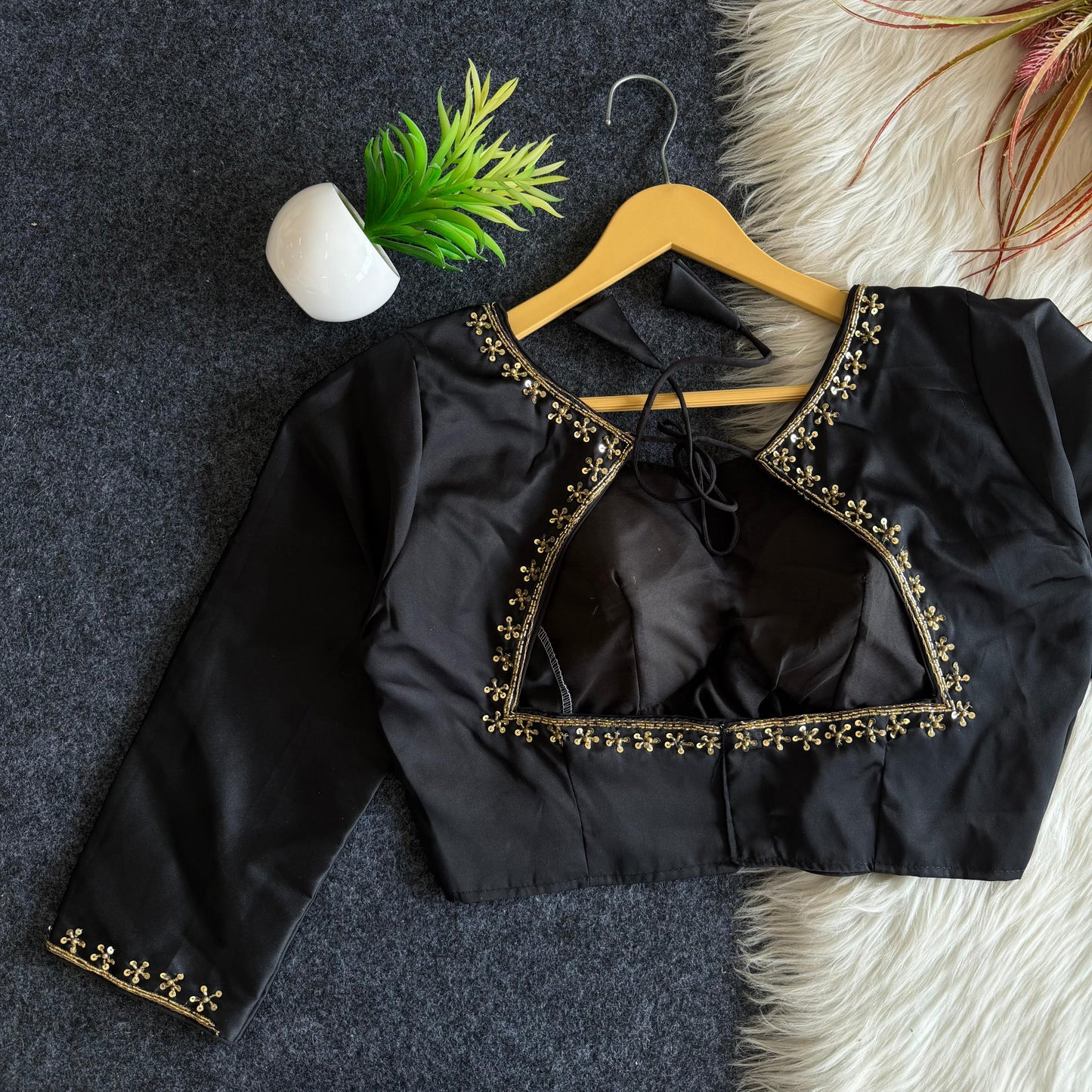 A beauty of golden handwork and sequins all over ready made blouse