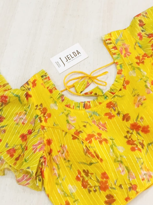 Print work frill sleeve ready made blouse