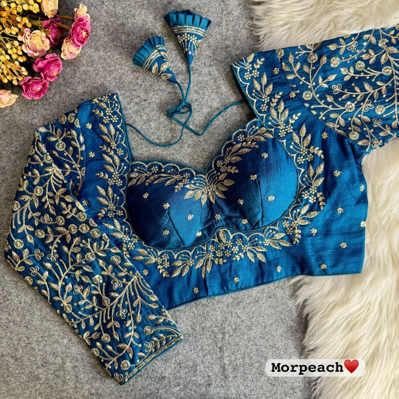 Heavy pure vichitra silk full sleeve ready made blouse