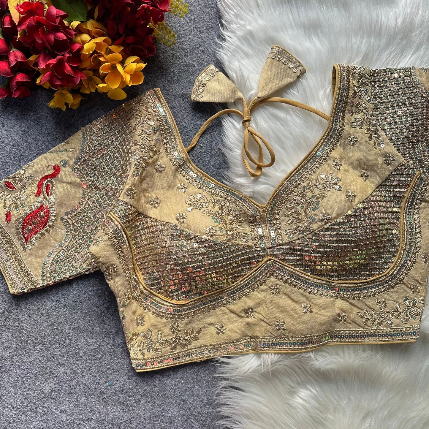 Heavy cosmoss silk embroidery work ready made blouse