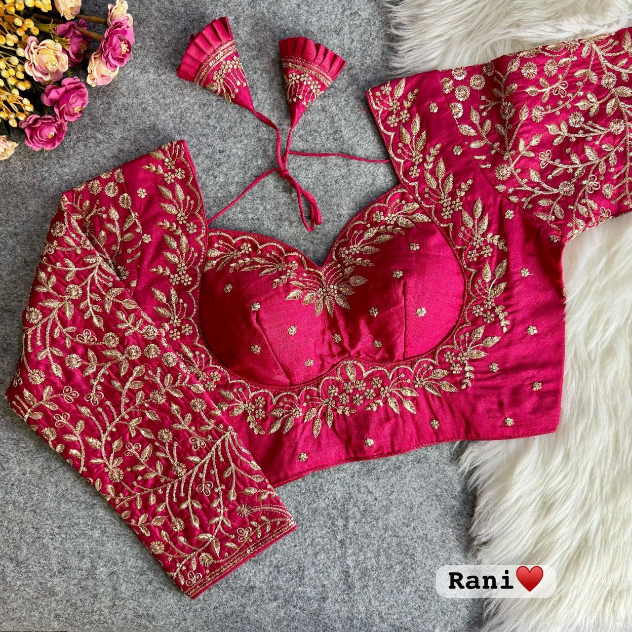 Heavy pure vichitra silk full sleeve ready made blouse