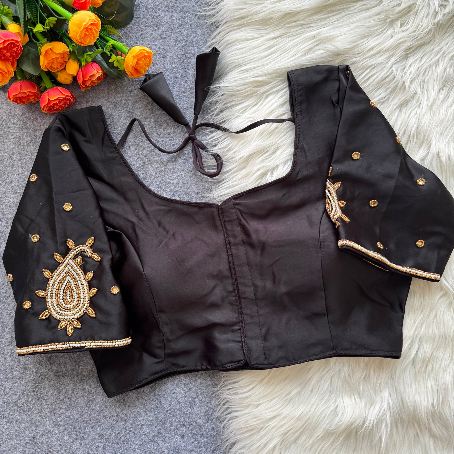 Malai satin with hand work ready made blouse